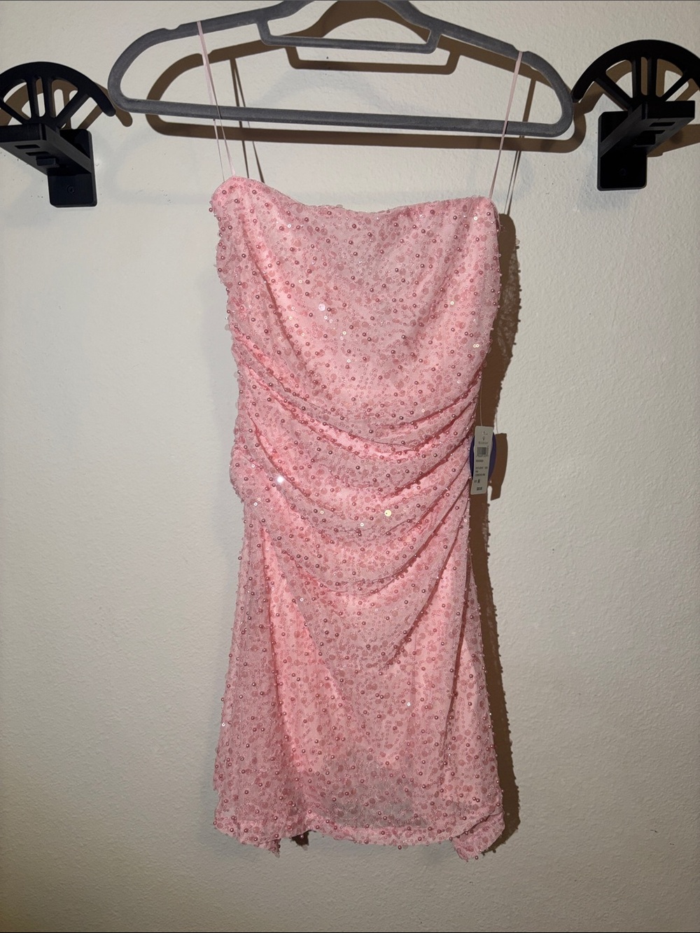 NWT Windsor Strapless Pink Sequin Ruched Mini Dress